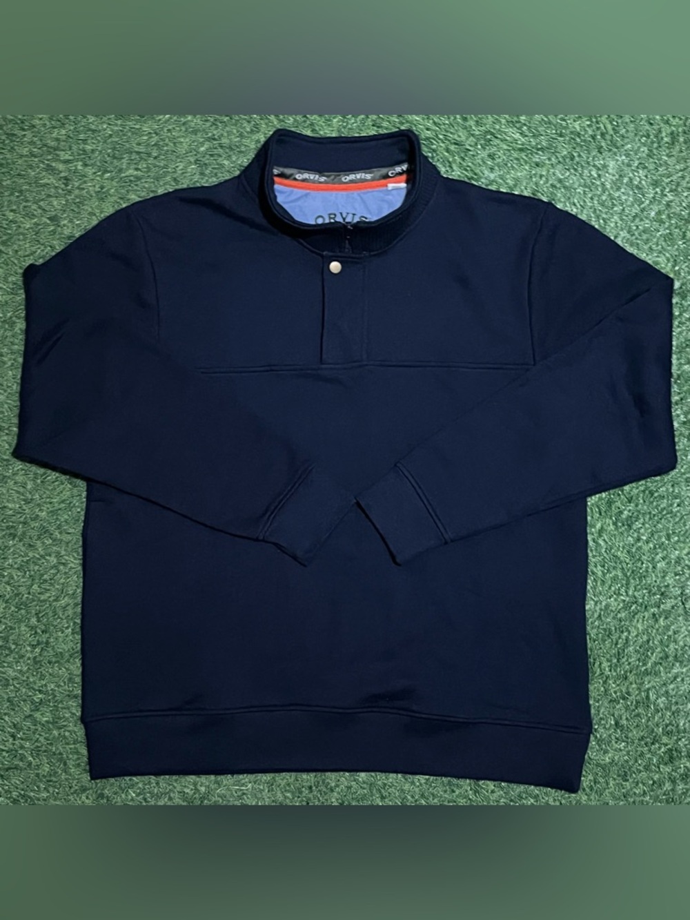 Orvis Sweater Men XL 1/4 Zip Mock Neck Fleece Lined Navy Blue YKK Zippers